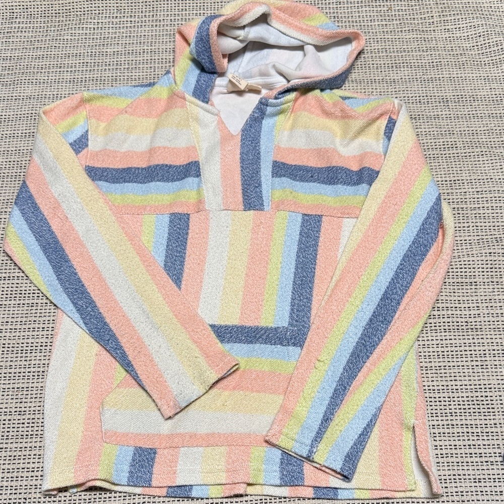 🔥3/$18 ROXY Girl Pullover Striped Poncho Terry Cloth Hoodie